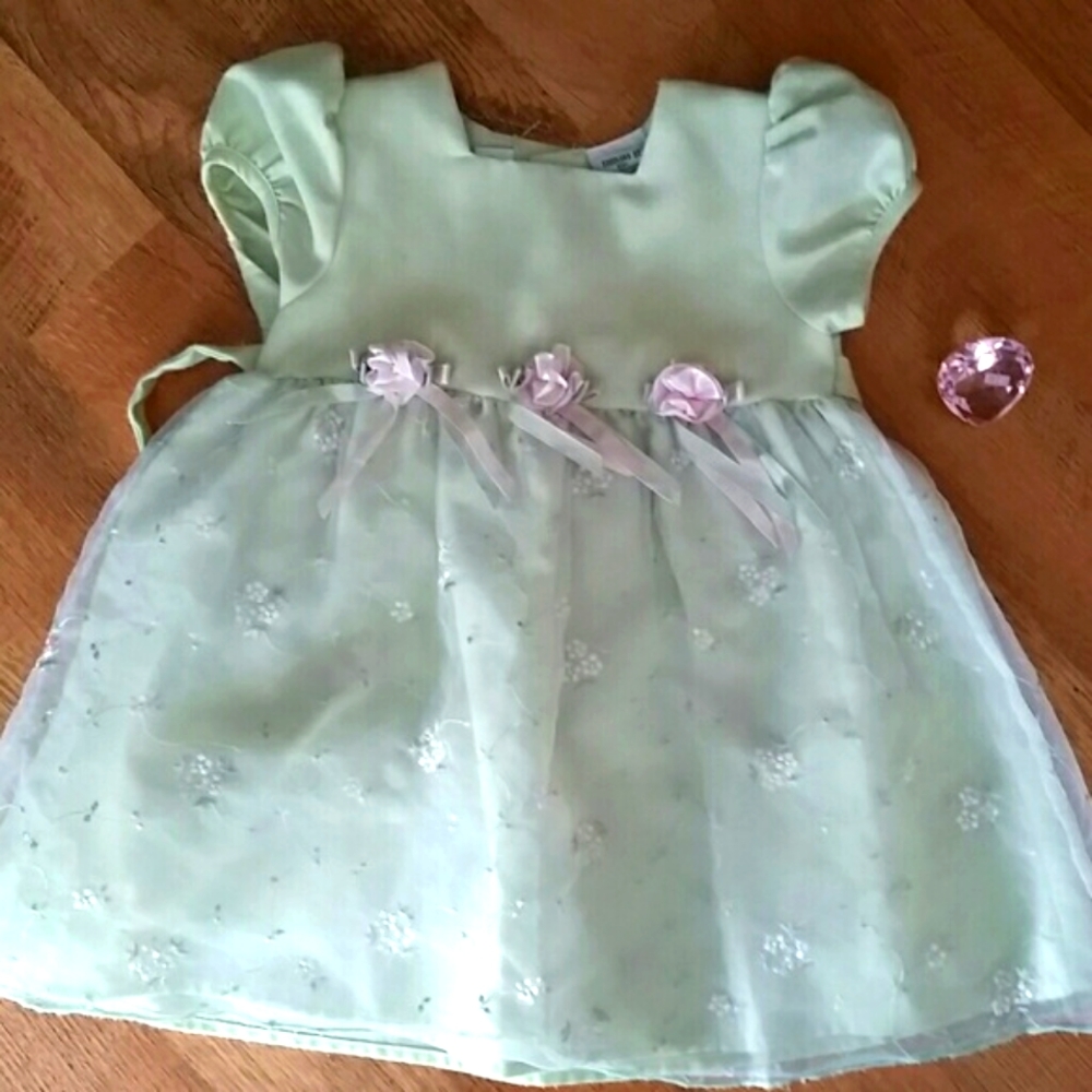 Youngland Pastel Green Embroidered Floral Short Sleeve Dress Size 3T‎